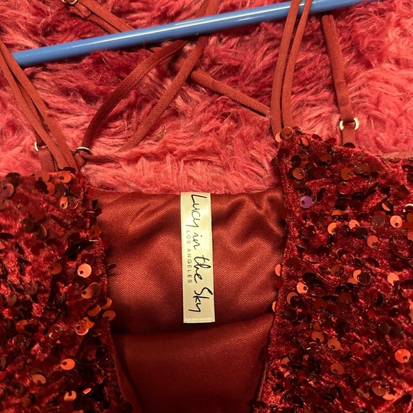 Red sequin Lucy In the Sky short dress - Picture 2 of 5